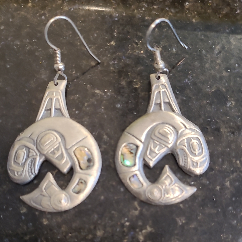 Pewter West Coast Orca Design Earrings
